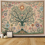 Lunerfex Chakra Tree Wall Tapestry - Celestial Sun & Floral Wall Hanging for Bedroom and Living Room - Boho Spiritual Decor Tapestries 48"x36"
