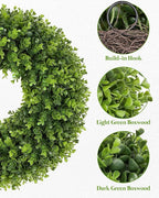 20 Inch Boxwood Front Door Wreaths, Spring and Summer Outdoor Wreath for Front Door, All Seasons Artificial Green Wreath for Farmhouse Wedding Porch Wall St Patricks Day Indoor Decorations