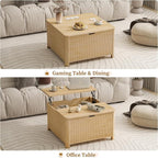 LYNCOHOME 31.5" Fluted Lift Top Coffee Table with Storage, Square Coffee Tables for Living Room, Coffee Table with Large Hidden Storage Compartment and Adjustable Shelves，Natural