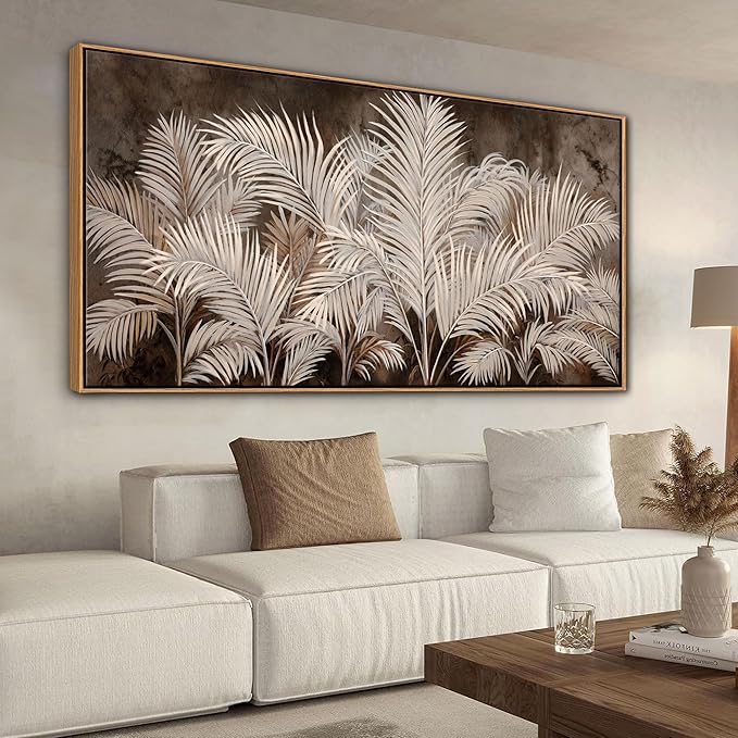Boho Wall Art in Modern Brown, Minimalist Canvas Artwork for Living Room,Framed Large Wall Art for Bedroom Wall Decor - Textured Decorative Neutral Wall Pictures 29×58IN