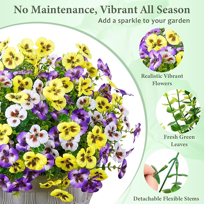 MARTINE MALL 36 Bundles Look Real Artificial Flowers for Outdoors, Realistic Fake Outdoor Flowers, UV Resistant Silk Pansy Flowers for Outside Faux Flower Plants for Outdoor Porch Garden, Mixed Colors