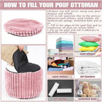 2 Pcs 20 x 15 Inch Unstuffed Pouf Cover Ottoman Foot Rest - No Filler, Faux Rabbit Fur Foot Stool Floor Bean Bag Floor Chair Storage for Living Room Bedroom Home Decor(Pink)