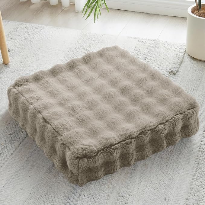 22 inches Floor Pillow for Adults - Large Meditation Cushion with Thick Foam & Soft Tufted Cover - Premium Outdoor Square Floor Cushion Seat - Yoga Pillows for Sitting On Floor - Light Taupe