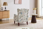 KEIKI Floral Accent Chair for Living Room – Artistic Heritage Look with Natural Wood Base, Statement Upholstered Armchair for Everyday Relaxation