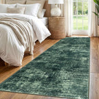 IOHOUZE Abstract Runner Rug 3x8 Ft Washable Runners for Hallways, Non Slip Kitchen Runner Printed Faux Wool Entryway Runner Indoor, Modern Abstract Floor Carpet for Hall Bedroom, Dark Green