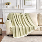 CozeCube Super Soft Fullfy Microfiber Reversible Knitted Blankets, Warm Cozy Fuzzy Plush Throw, Sage Green and White Melange Throw Blanket for Couch Bed Sofa, 50" x 60"