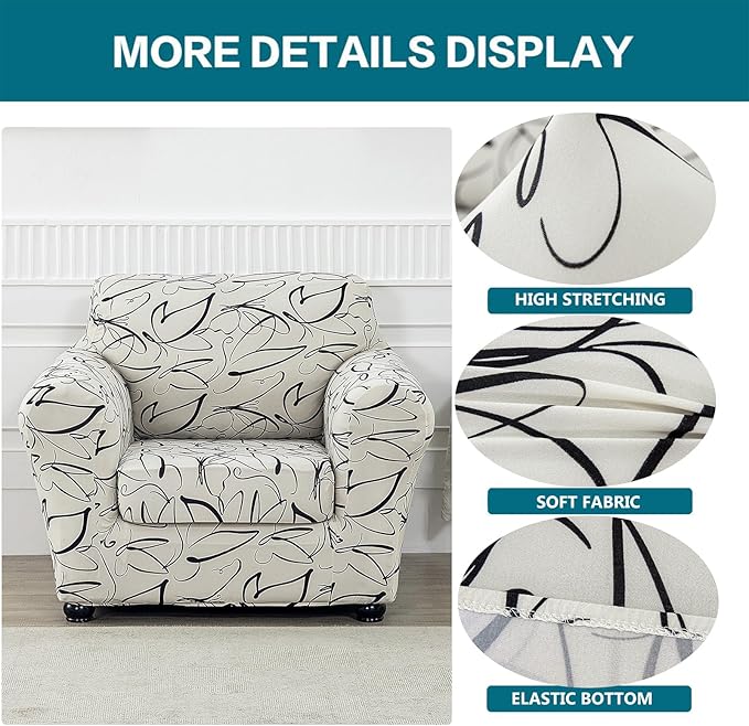 KRFOONN 2 Piece Chair Covers Printed Sofa Covers Couch Covers Washable Armchair Sofa Couch Slipcover Furniture Protector with Elastic Bottom for Living Room (Armchair, 58), Small