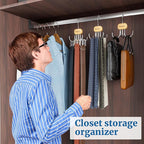 Belt Hanger, Belt Organizer for Closet,Rotatable Tie Rack,Belt Holder,Hanging Closet Storage Hook for Belt, Bra, Tank Top, Tie, Scarf, Purse,2PCS,Natural