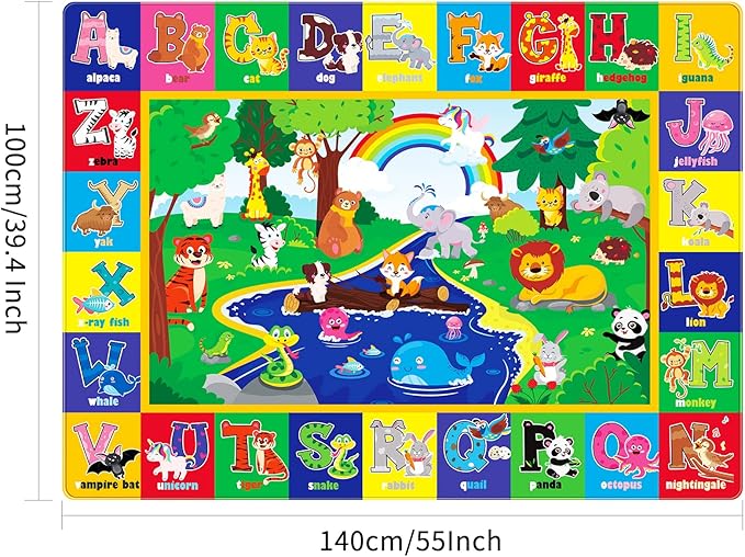 Baby Play Mat for Floor, Baby Crawling Mat Soft Surface Toddler Playmat for Babies, Non-Toxic Foldable Non-Slip ABC Mats for Kids Infants Girls Boys (59X39.4 INCH)