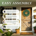 Solar Spring Wreath 16inchWreath for Front Door Pre-lit 30LED Wreaths Spring Summer Decor for Outside Artificial Greenery Wreath with Colorful Lights for Wall Festival Farmhouse Decor