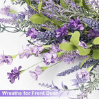 26 Inch Lavender Wreath Summer Spring Wreaths for Front Door Wreaths for Front Door for Wedding Farmhouse (Purple Lavender)