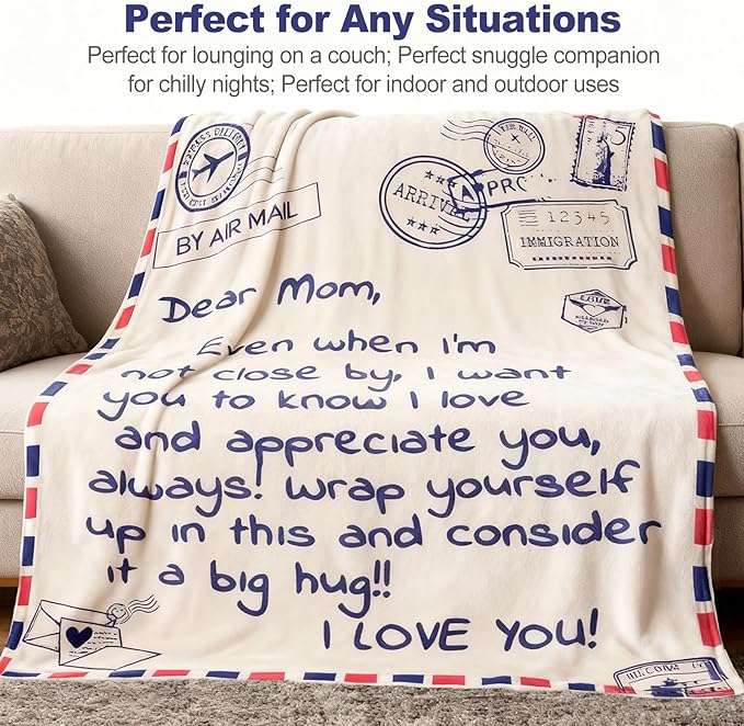 60 x 50 Inches Flannel Blanket for Mom Ultra-Soft Cozy Throw with Heartfelt Message Mother’s Day Birthday from Daughter or Son, Warm Decorative Sofa Blanket