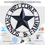 JoyEvy 22" Black Metal Barn Star Welcome Outdoor Wall Sculptures，Metal Star for Outside Wall Hanging,Texas Stars Wall Decor for Rustic Vintage Western Country Farmhouse Primitive House Decoration