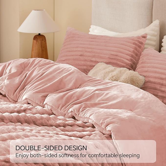 BEDELITE Fleece Full Comforter Set -Super Soft & Warm Fluffy Dusty Pink Bedding, Luxury Fuzzy Heavy Bed Set for Winter with 2 Pillow Cases