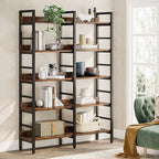 Tribesigns 5-Tier Industrial Bookshelf, 71”H x 47”W Etagere Bookcase, Freestanding Double Wide Book Shelf for Storage and Display, Wood and Metal Bookshelves for Living Room Home Office, Rustic Brown