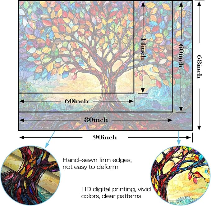 Lunerfex Tree of Life Tapestry Stained Glass Tapestry Wall Decor Tapestries for Bedroom Art Tapestries Wall Hanging for Bedroom Living Room Glass-Tree-01 44"x60"
