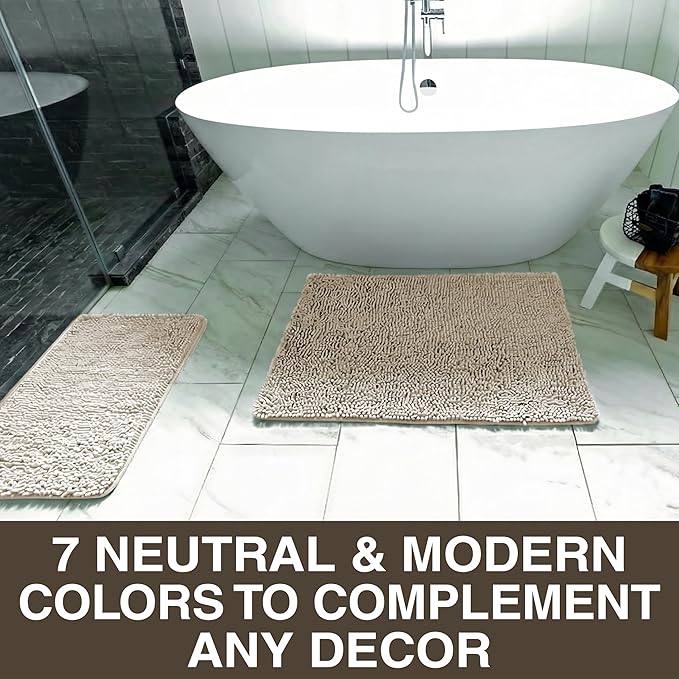 Neater Home Plush Bathroom Rugs 36x24 Thick Chenille Quick Dry Microfiber Absorbent Bath Mat, Soft Bath Rugs, Machine Washable Bathroom Floor Mat for Tub Shower Sink, Home Decor Accessories, Beige
