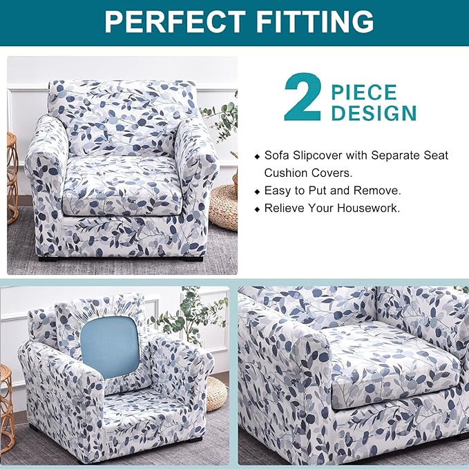 KRFOONN 2 Piece Chair Covers Printed Sofa Covers Couch Covers Washable Armchair Sofa Couch Slipcover Furniture Protector with Elastic Bottom for Living Room (Armchair, 15), Small