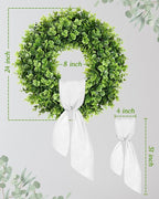 Vlorart 24 Inch Artificial Front Door Boxwood Wreath, Spring Summer Wreaths for Front Door, Large Green Wreath with Sash for Farmhouse Wedding Outside Year Round Indoor and Outdoor for Home Decoration