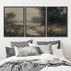 MUDECOR Framed Wall Art Print Set Vintage Landscape Subtle Forest and River in Earthy Tones Illustrations Modern Art Boho Decorative Colorful Chic for Living Room, Bedroom, Office - 16"x24"x3 Black