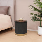 Round Storage Ottoman with Reversible Tray Top, 16.3" Boucle Ottoman Footrest Stool with Metal Base, Upholstered Vanity Stool with Storage for Living Room Bedroom, Dark Grey