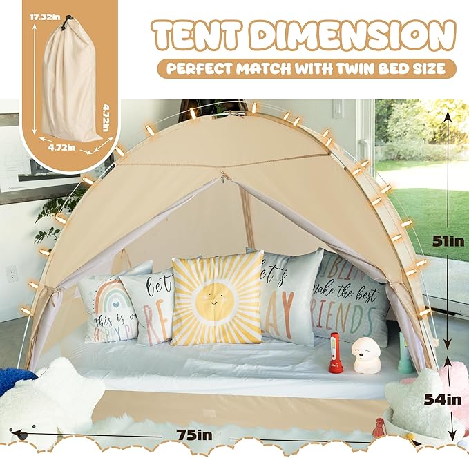 LEEDOR Bed Canopy for Kids/Adults,Mosquito Net & Privacy Tent 2-in-1 Bed Tent, Mesh & Blackout Cloth Double Design Dream Tent,Indoor Safety Bed Tent for Girls/Boys Full & String Lights (No Mattress)