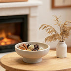 Modern Decorative Fruit Bowl for Keys Entryway Table, Holder Kitchen Countertop Minimalist Home Decor Accents Aesthetic With Pedestal,Artificial Stone Beige