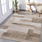 FlyDOIT Modern Geometric Patchwork Area Rug, 8x10 Beige Large Rugs for Living Room, Rockwood Collection Indoor Rugs for Bedroom, Throw Carpet Floor Decor for Entryway Dining Room Office Nursery