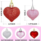 ZMCINER 36PCS 2 Sizes Heart Ornaments Valentine Ornaments for Tree Decorations, Valentine Day Ornaments for Heart Decorations (3 Colors)