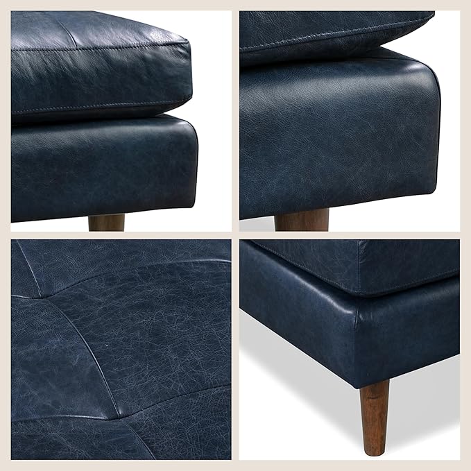 Poly & BARK Napa Ottoman in Full-Grain Semi-Aniline Italian Tanned Leather in Midnight Blue