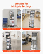 VEVOR Brochure Display Rack, Foldable 5 Pockets Magazine Literature Display Stand, Movable Floor Standing Magazine Rack with Wheels, Metal Newspaper Catalog Holders for Shop Exhibitions Office Show