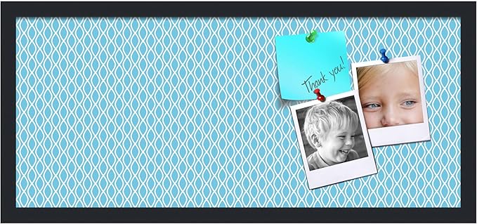 PinPix 28x12 inch Cork Bulletin Board. This Decorative Framed Pin Board Comes with Sky Blue Waves Design and a Satin Black Frame. Ideal for Home Office Decor (PinPix-245)