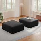 40" Square Stuffed Ottoman Pouf for Sofa Couch, Corduroy Poufs with Foam Chunk Filling, Furry & Fluffy Pouf Footstool Movable Ottoman. 40*31 Floor Poufs Foot Rest for Living Room, Black(2 Piece Set)