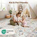Lessymo Washable 9x12 Area Rug for Living Room, Large Rugs for Bedroom Dining Nursery Room, Soft Non-Slip Vintage Floral Oushak Carpet, Boho Colorful Pastel Farmhouse Decor, Multi/Ivory