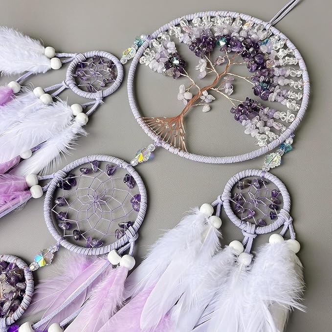 Tree of Life Dream Catchers, Perfect Butterfly Crystal Handmade Art Dream Catchers for Home Wall Hanging Decoration, Kids Bedroom Decor, Adults Teens Girls Festival Blessing Gift (Purple)