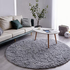 FJZFING Grey Round Rug Ultra-Soft Plush Modern 7x7 Circle Area Rug for Kid's Bedroom, Fluffy Shag Circular Rug for Nursery Room, Non-Slip Home Decor Cute Grey Carpet for Teen's Room
