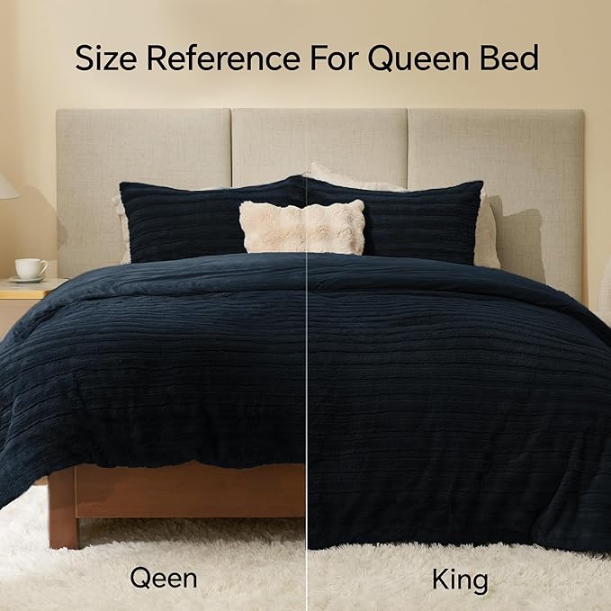 BEDELITE Fleece Twin Comforter Set -Super Soft & Warm Fluffy Navy Faux Fur Bedding, Luxury Fuzzy Heavy Bed Set for Winter with 1 Pillow case