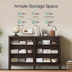 LINSY HOME Rattan Dresser with 6 Deep Drawers, 47" Wide Long Chest of Drawers, Mid Century Modern Tall Dresser, Large Wood Boho Storage Cabinet for Bedroom with Metal Handle and Durable Legs, Walnut