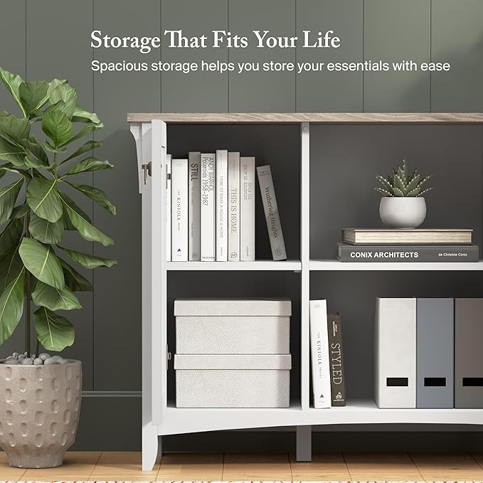 Bush Home Salinas Accent Storage Cabinet with Doors in Pure White and Shiplap Gray