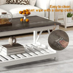 Farmhouse Coffee Table, White OakCoffee Table for Living Room, 2-Tier Rectangular Wooden Centre Cocktail Table with Slats Shelf Storage and V-Shaped Frame Modern Coffee Table Dark Oak