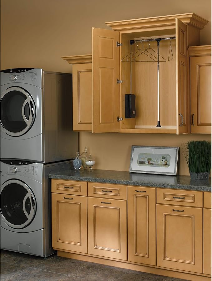 Rev-A-Shelf 35"-48" Pull Down Adjustable Side Mounted Closet Rod for Kitchen/Bathroom Cabinets w/Telescoping Handle & Hardware, Chrome, CPDR-3548