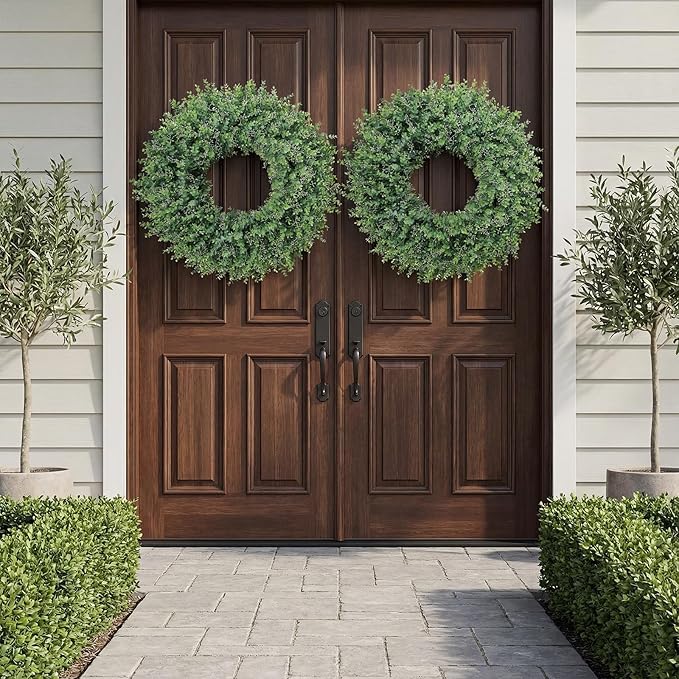 32'' Eucalyptus Wreath for Front Door - Large Artificial Eucalyptus Leaves with White Seeds Greenery Outdoor Wreath for Porch,Window,Farmhouse,Home,Hanging Decor- Spring, Summer, All Seasons (Green) ﻿