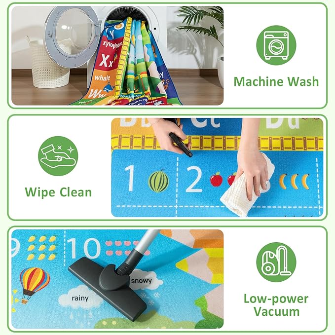 ST. BRIDGE Educational Kids Area Rug 8x10 Feet, Non Slip Play Mat Learning with ABC Alphabet, Numbers & Animals for Preschool Toddler, Soft Washable Carpet for Playroom Nursery Classroom Bedroom