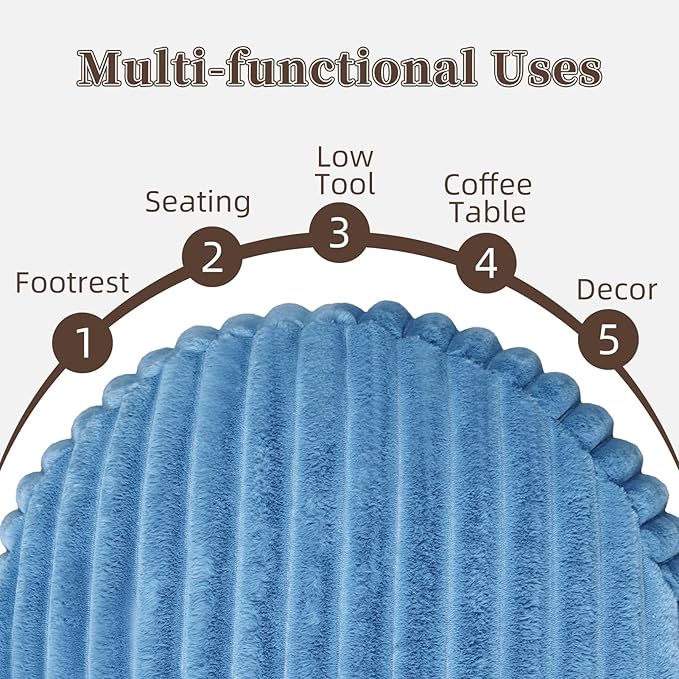 Unstuffed Pouf Ottoman Cover Soft Storage Extra Seat Farmhouse Comfortable Bohemian Poufs Accent Footrest 20x20x8 Inches for Living Room Bedroom Study Nook (Blue, Round)