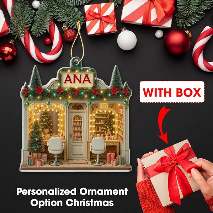 Personalized Hair Salon Christmas Ornament 2025, Custom 2D Flat Acrylic Ornament, for Hairdresser, Stylist Keepsake, Beauty Salon Christmas Tree Decoration