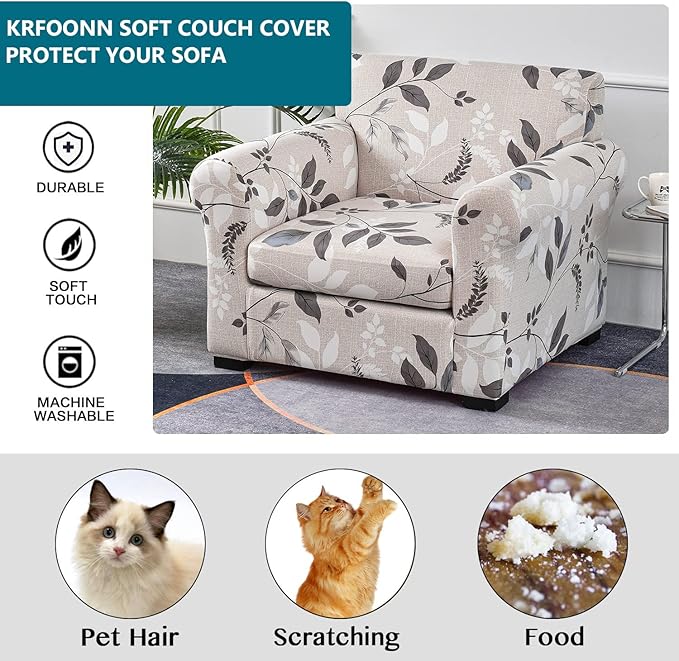 KRFOONN 2 Piece Chair Covers Printed Sofa Covers Couch Covers Washable Armchair Sofa Couch Slipcover Furniture Protector with Elastic Bottom for Living Room (Armchair, 23), Small