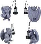 Gargoyle Statues Outdoor with Solar Lantern Gothic Garden Lamp Decor Outside Dragon Winged Gargoyle for Porch Patio Lawn Yard Ornament Trolls Figurine Gifts for Women Mom Grandma