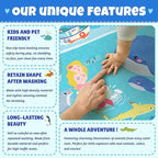 Large Blue Ocean Rug for Kids Room – 8x10 Play Mat with Mermaid & Fish, Washable Non Slip Fun Crawling Carpet for Classroom Elementory, Playroom or Beach Rugs for Bedroom