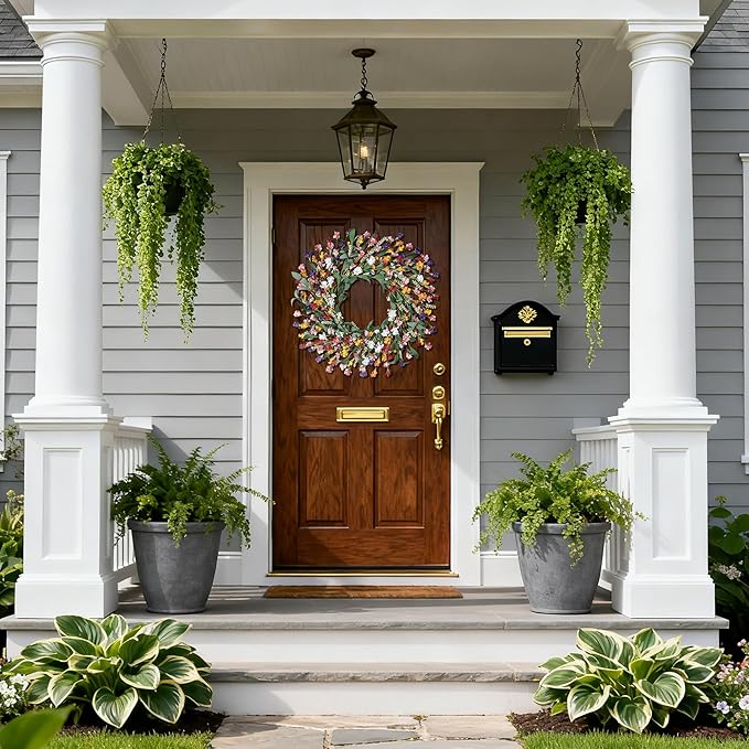 Wreaths for Front Door, 24 Inch Spring/Summer Front Door Wreath, Colorful Paper Flower Wreath for All Seasons for Indoor Home Wall Window Office Wedding Farmhouse Decor (Mixed)
