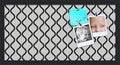 PinPix ArtToFrames 10x22 Custom Cork Bulletin Board Black and White Waves Poster Board Has a Fabric Style Canvas Finish, Framed in Satin Black (PinPix-194)
